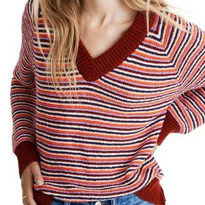 NWT Madewell Arden Striped V-Neck Pullover Sweater